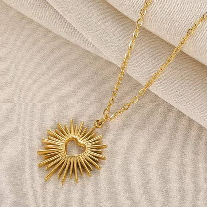 Sun Blast Heart Necklace - Gold
