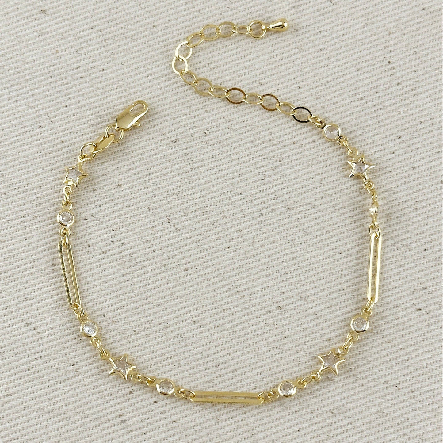 Paperclip And Stars CZ Bracelet - 18k Gold Filled