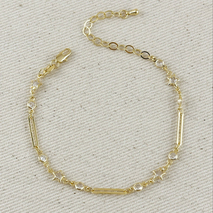 Paperclip And Stars CZ Bracelet - 18k Gold Filled