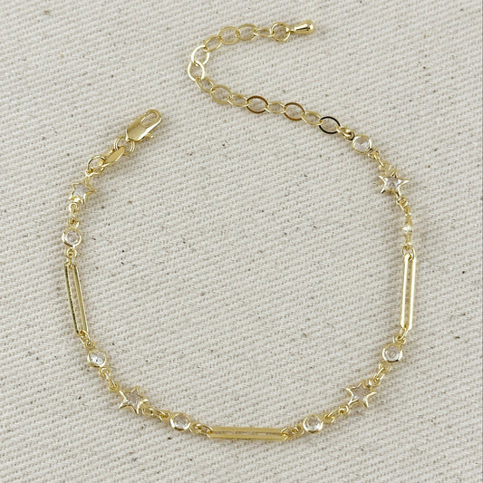 Paperclip And Stars CZ Bracelet - 18k Gold Filled