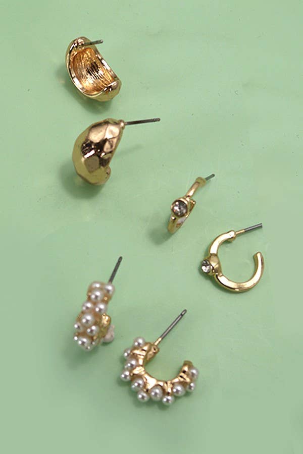 Pearl Diamond Cut Hoop Set