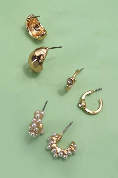 Pearl Diamond Cut Hoop Set