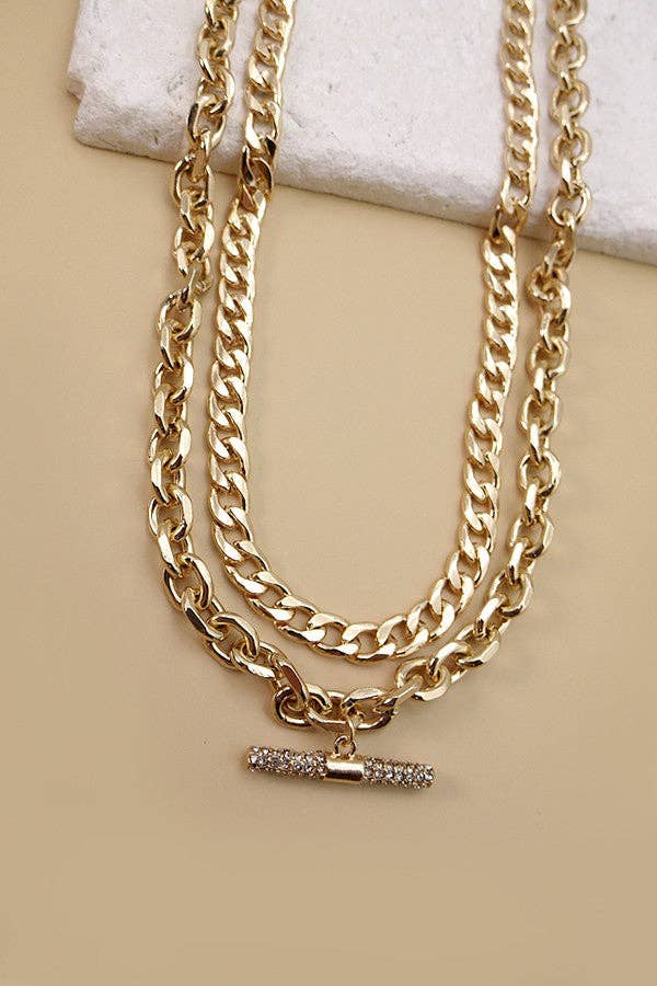 Chunky Chain Rhinestone Bar Necklace
