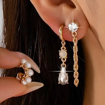Crystal Dangle Trio Set - Gold