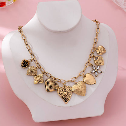 Heart Charm Necklace - Vintage Gold