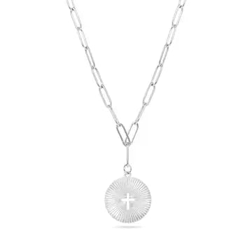 Silver Sunburst Cross Charm Necklace