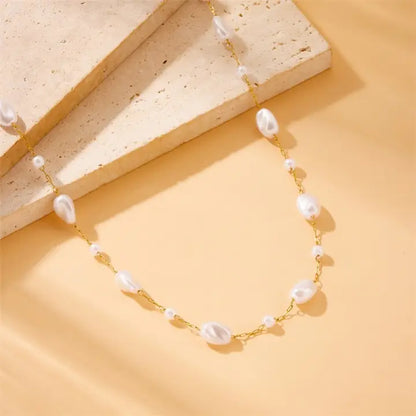 Delicate Pearl Chain Necklace - Gold