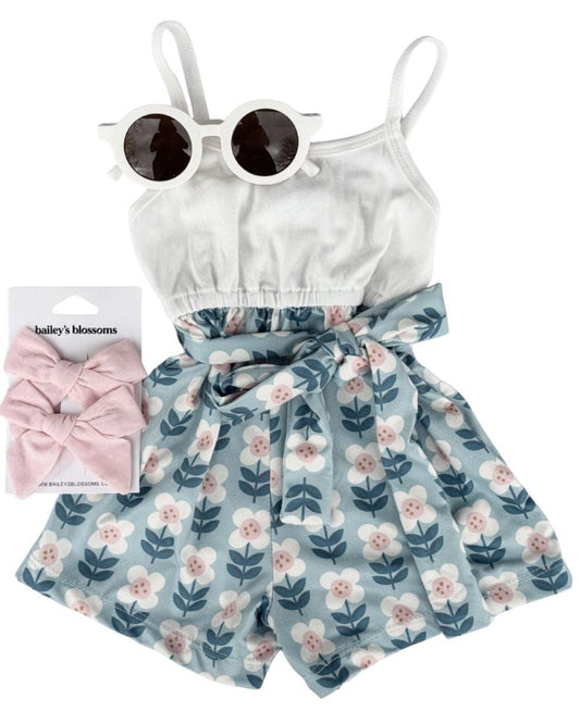 Betty Camisole Romper - Floral Sky