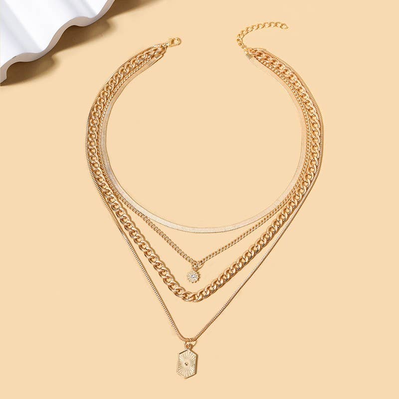 Double Charm Multi Layer Necklace - Gold