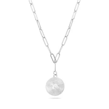 18K Silver Sunburst Medallion Necklace