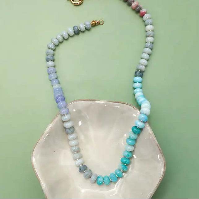 Natural Stone Glass Beaded Necklace - Blues