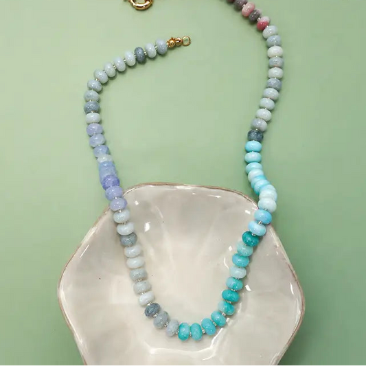 Natural Stone Glass Beaded Necklace - Blues