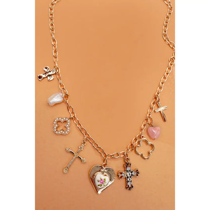 Clover Cross Porcelain Charm Necklace - Gold