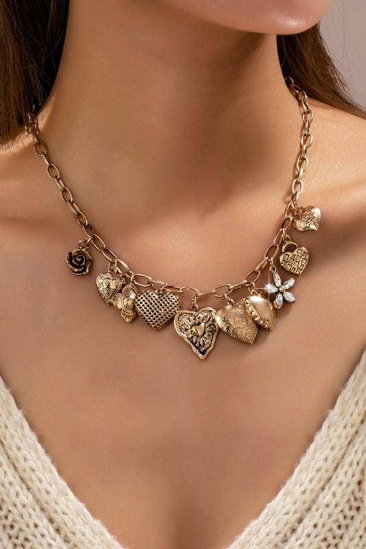 Heart Charm Necklace - Vintage Gold
