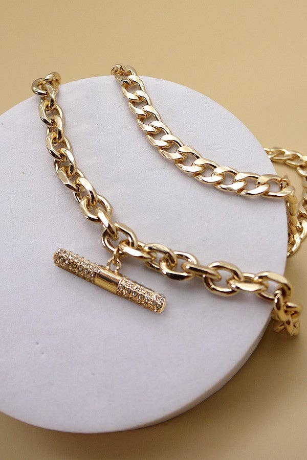 Chunky Chain Rhinestone Bar Necklace