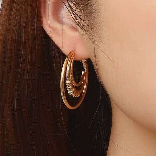 Triple Layer Hoop Earrings - Gold