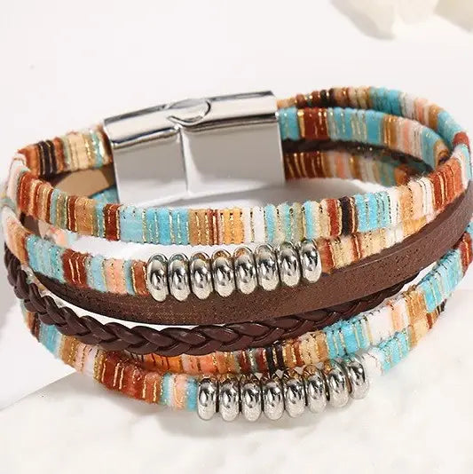 Magnetic Boho Multi-Layer Bracelet - Silver