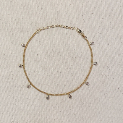 CZ Drops Chain Anklet - 18k Gold