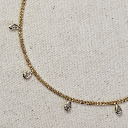 CZ Drops Chain Anklet - 18k Gold
