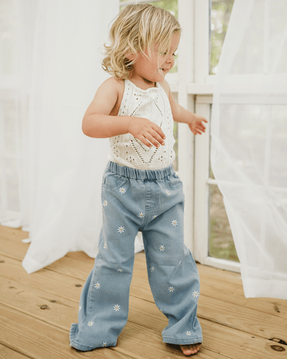 Daisy Mae Wide Leg Embroidered Jean - Light Wash
