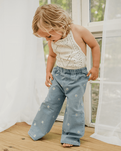 Daisy Mae Wide Leg Embroidered Jean - Light Wash