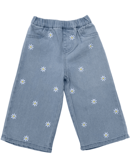 Daisy Mae Wide Leg Embroidered Jean - Light Wash