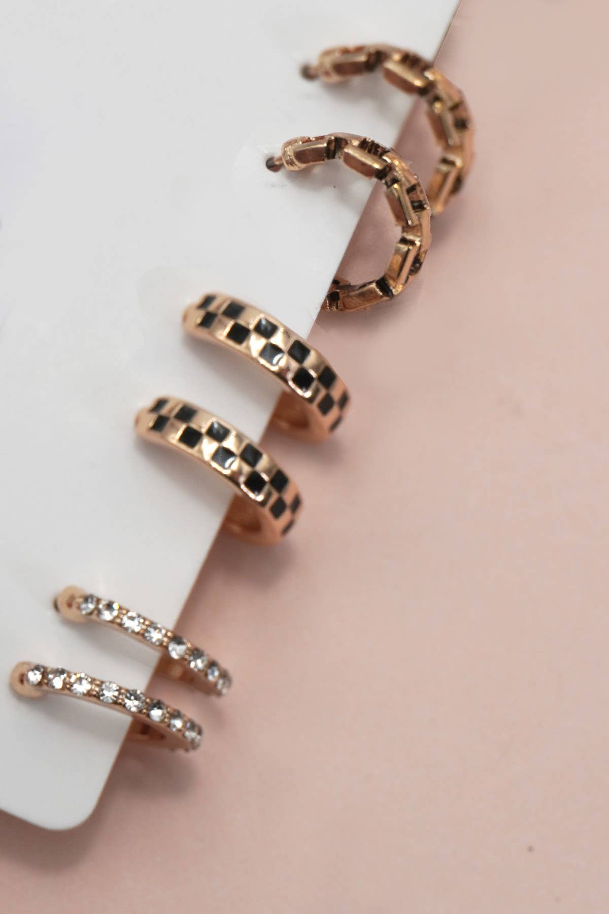 Checkered Hoop Earring Set - Gold