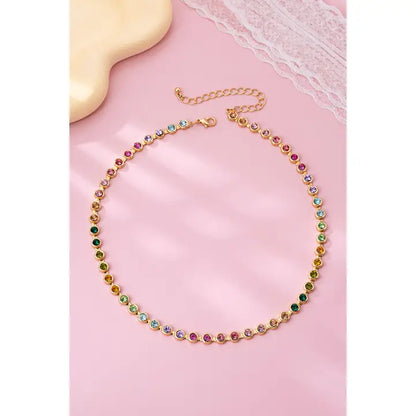 Rainbow Gemstone Tennis Necklace - Gold