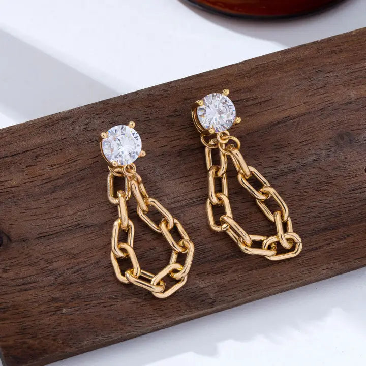 Crystal Stud Hoop & Drop Earrings - Gold