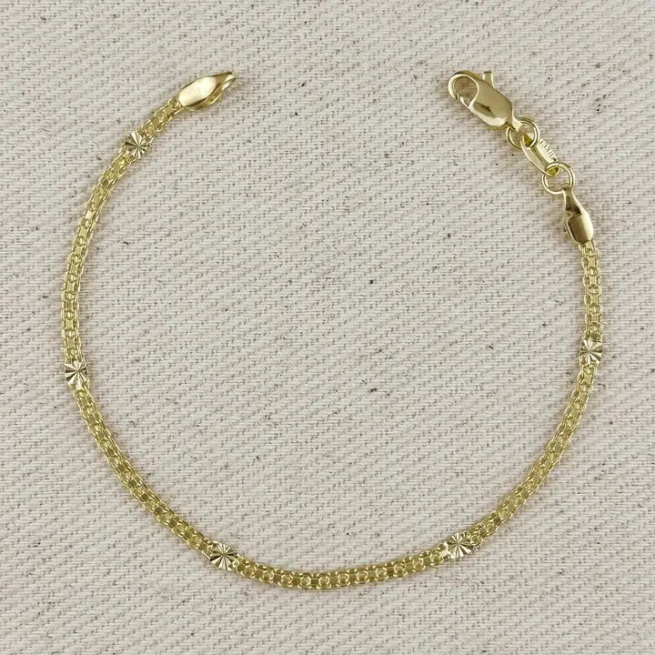 Mesh Chain W/Pressed Detail - 18k Gold Filled