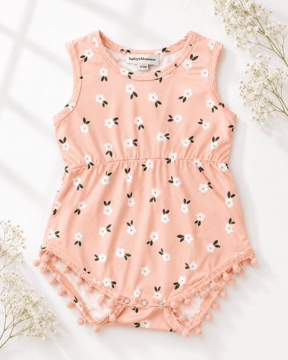Dillon Pom Pom Romper - Peach Harvest