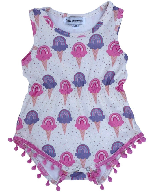 Dillon Pom Pom Romper - Rainbow Swirl