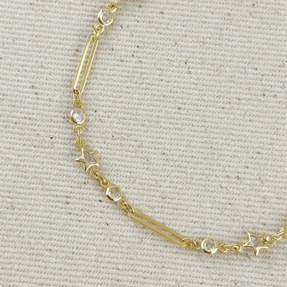 Paperclip And Stars CZ Bracelet - 18k Gold Filled
