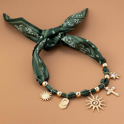 Scarf Necklace - Paisely Green