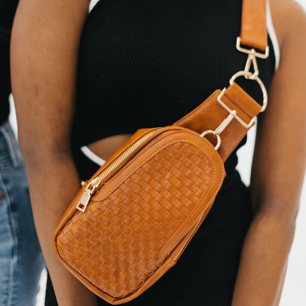 Waverly Woven Sling Bag: Brown