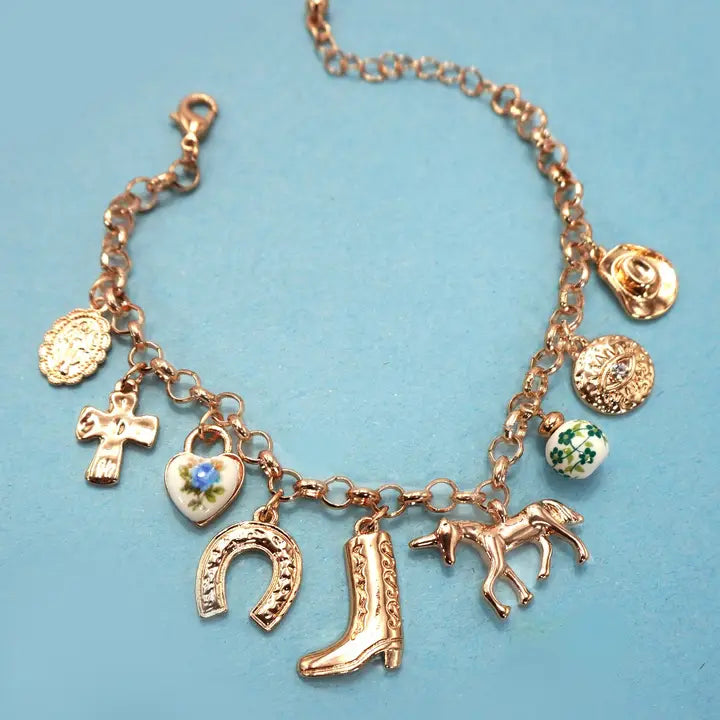Western Porcelain Charm Bracelet - Gold