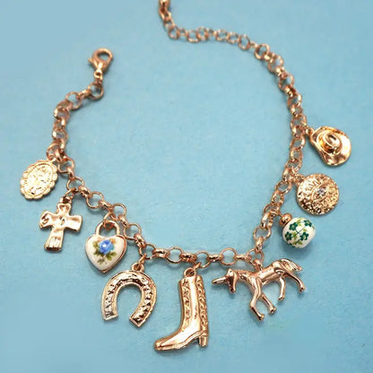 Western Porcelain Charm Bracelet - Gold