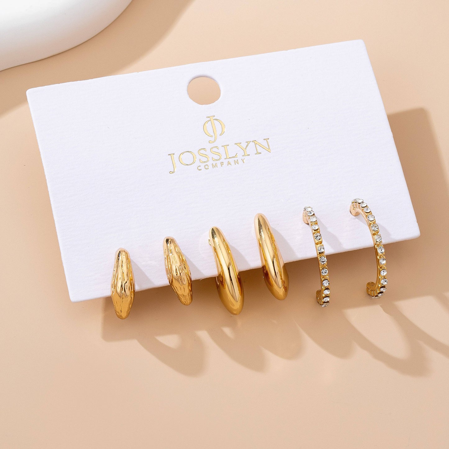 Rhinestone Huggie Hoop Earring Set - Gold