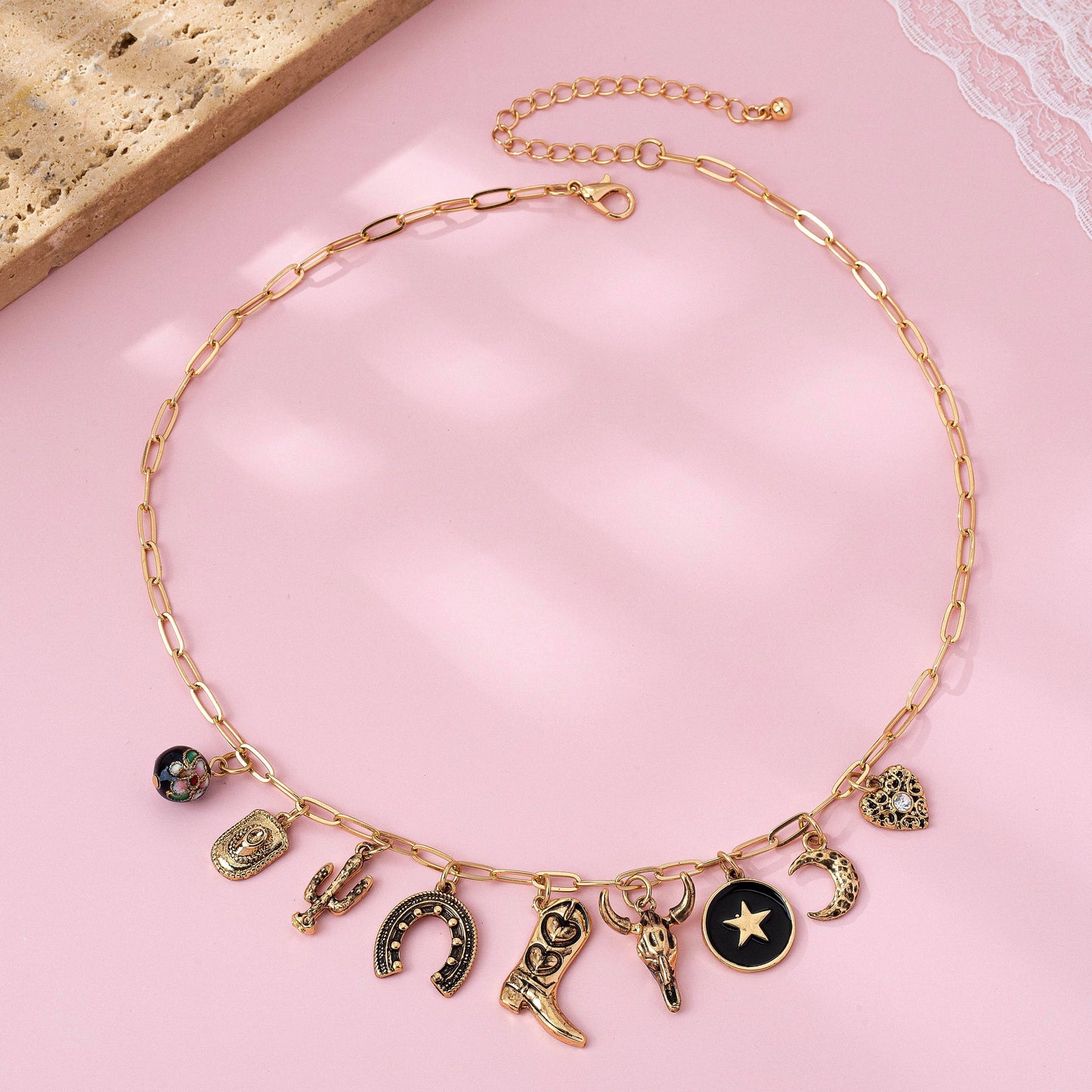 Western Boot Charm Necklace - Gold