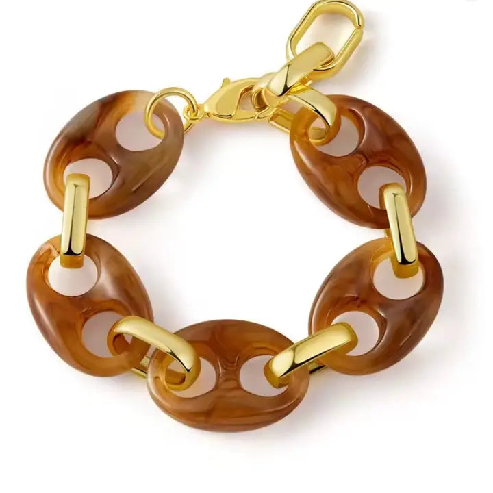 Marbled Resin Link Bracelet - Gold/Tortoise