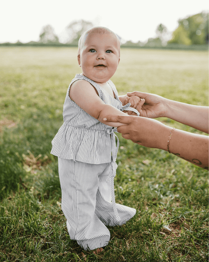 Elowen Tie Front Two-Piece Set - Oat Milk Pinstripe