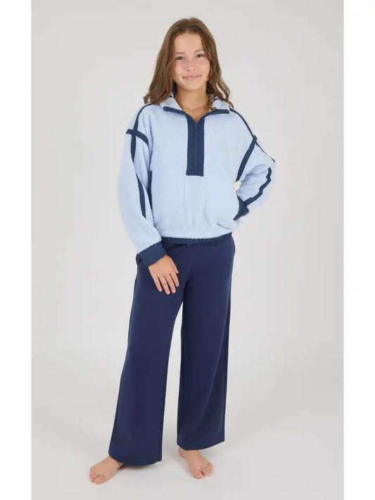 Sherpa Half Zip & Flare Sweats - Halogen Blue