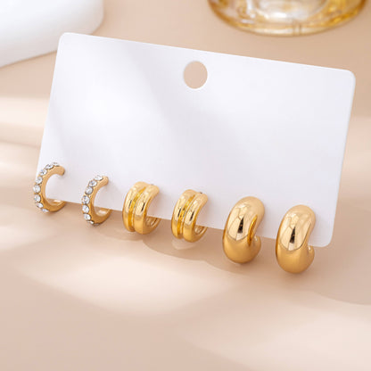 Rhinestone Double Puffy Hoop Set - Gold