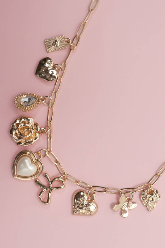 Flower Charm Necklace - Gold