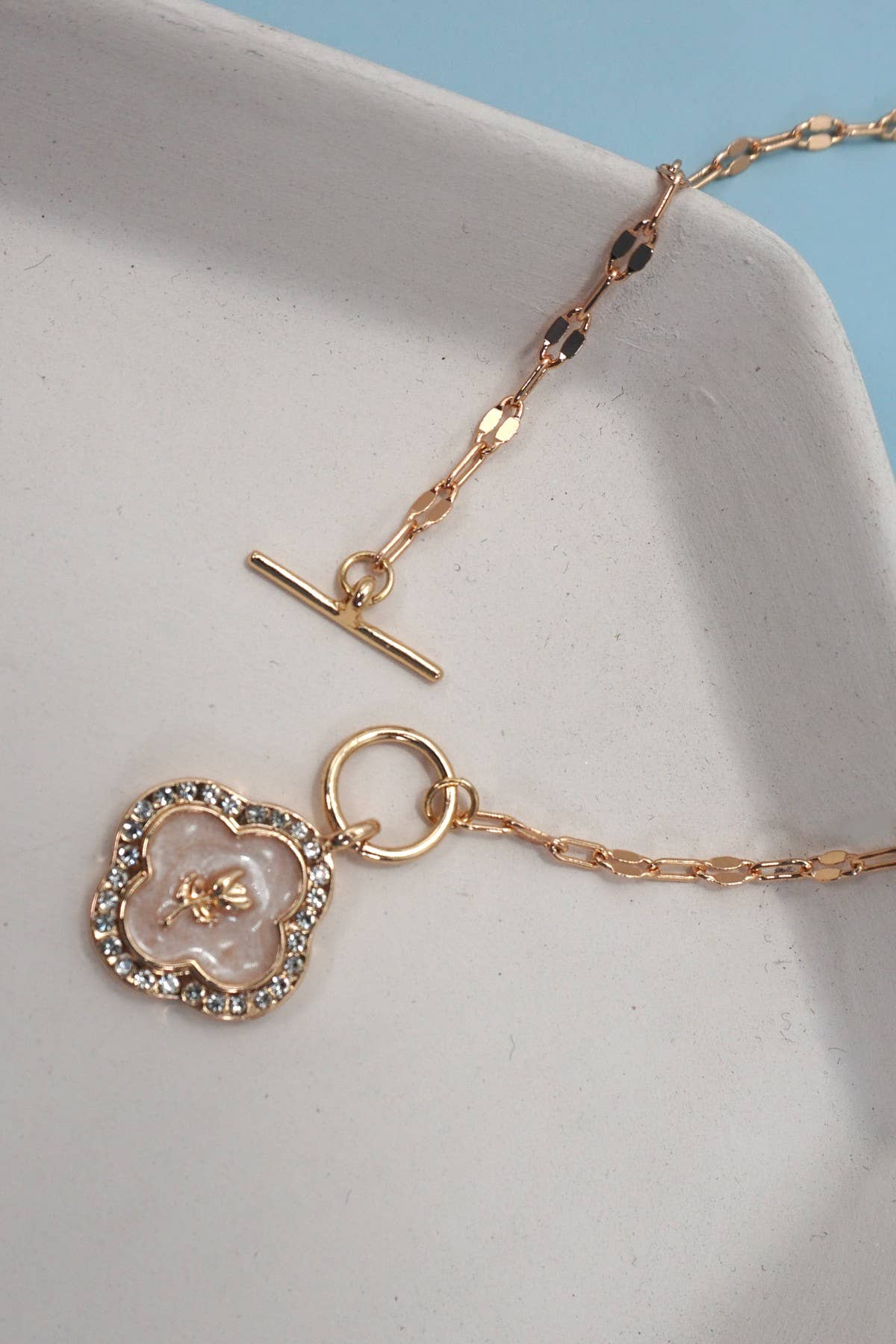 Rhinestone Rose Pendant Necklace