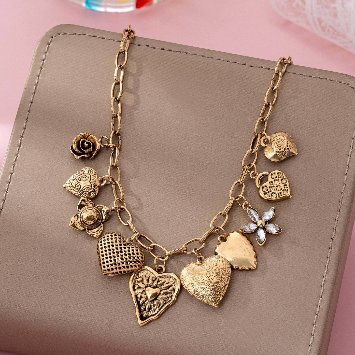 Heart Charm Necklace - Vintage Gold