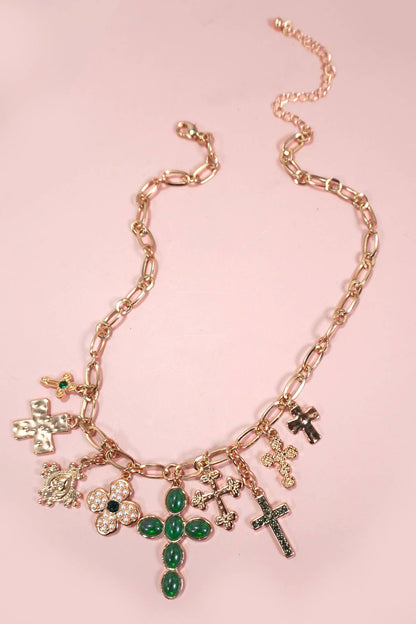Jade Cross Charm Necklace - Gold