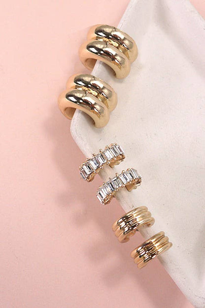 Double Hoop Huggie Trio Set