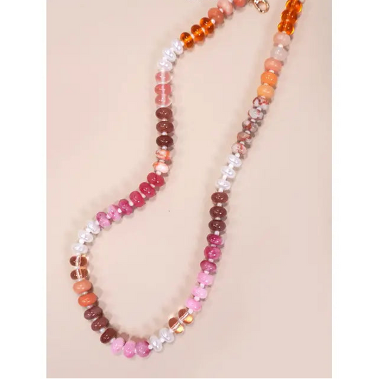 Natural Agate Glass Bead Necklace - Pinks/Oranges