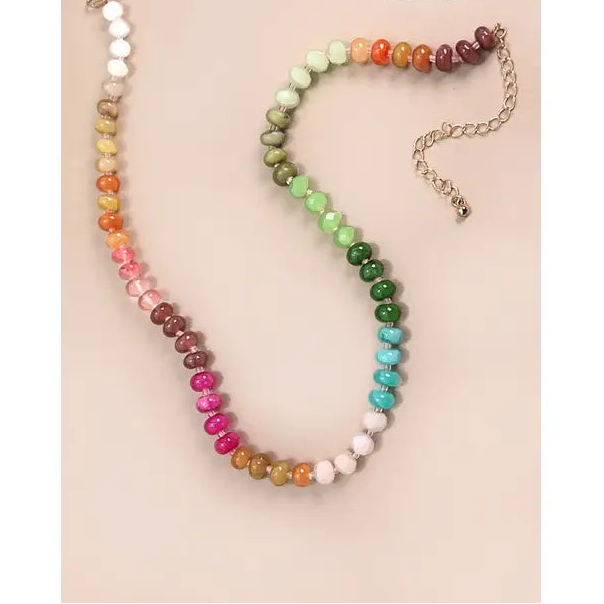 Natural Agate Glass Bead Necklace - Multi Color